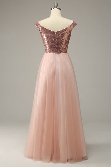 A Line Off the Shoulder Blush Plus Size Ball Dress